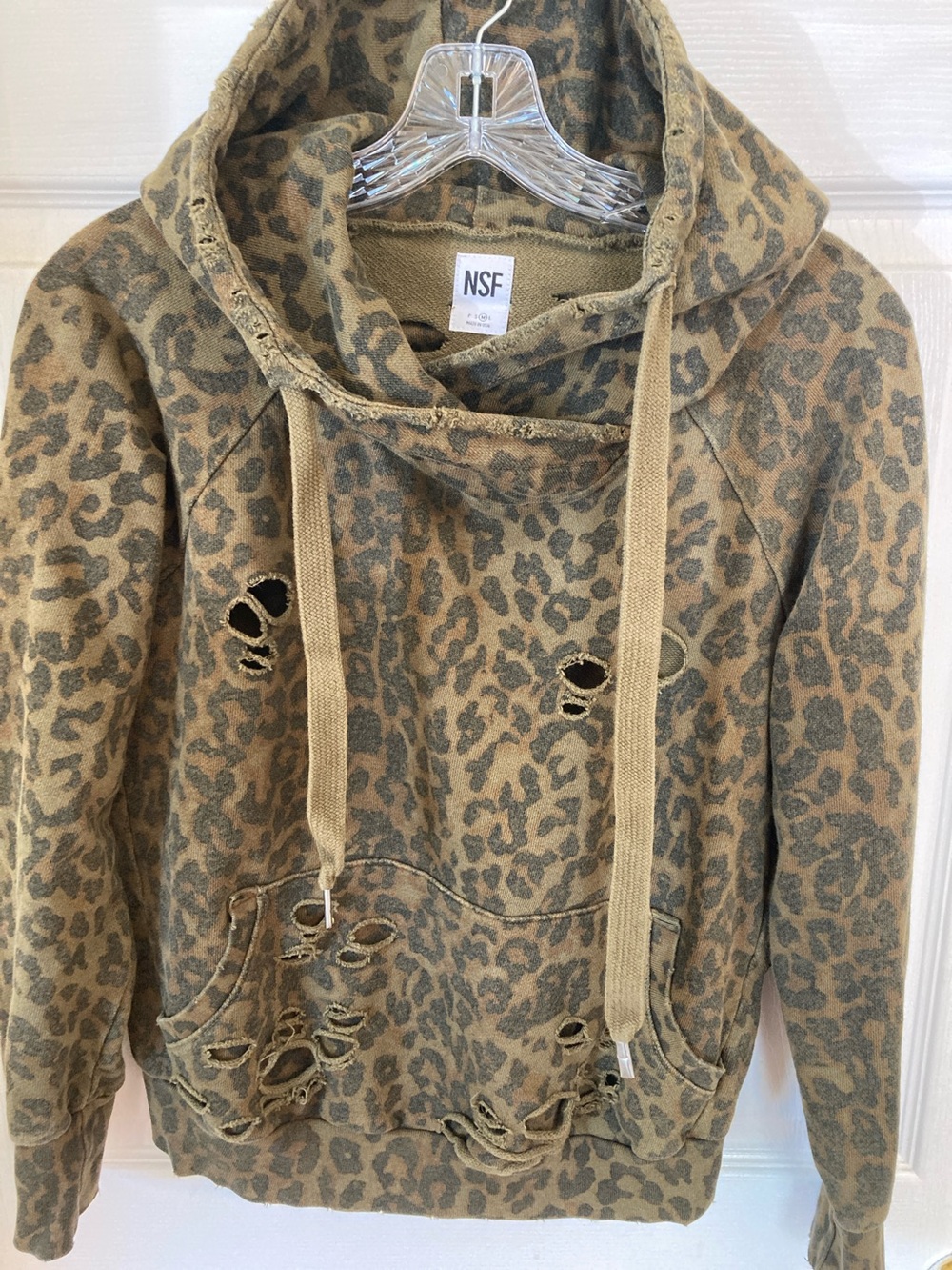 NSF Distressed Leopard Print Hoodie - Tan/Olive